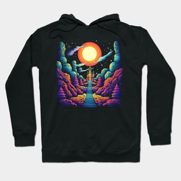 Stairway to Heaven - Psychedelic Castle Art Hoodie by Unelmoija